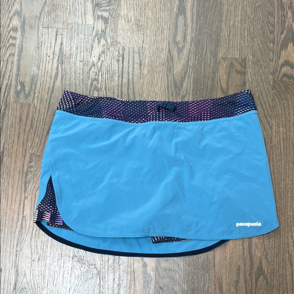 Patagonia Light Blue Active Skort with Patterned Waistband